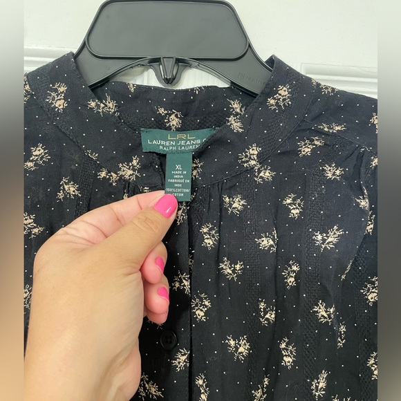 NWT LRL Blouse Black Floral - Picture 6 of 10